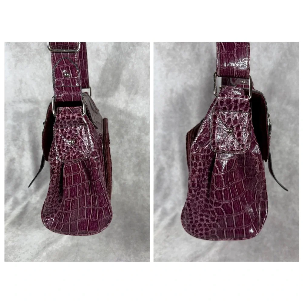 Vtg Y2K Strada Satchel Handbag Maroon Crocodile Shoulder Bag Pocket Organizer